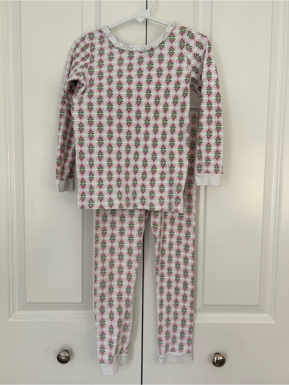 Lila and Hayes girls size 6 Pima cotton floral pajama set white pink ruffles